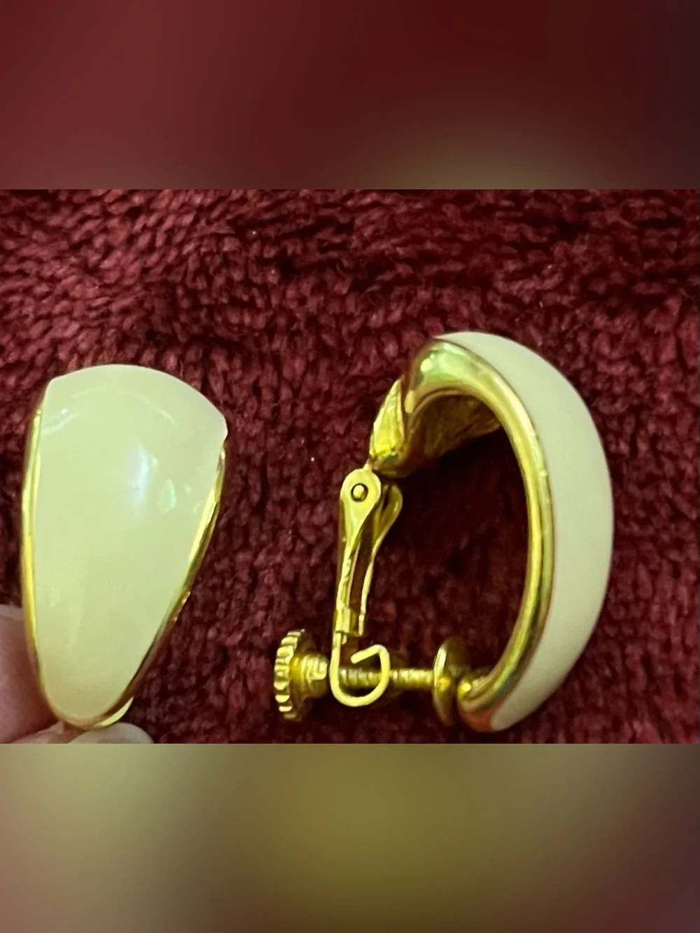 Gold-Tone Clip-On Hoop Earrings with White Enamel